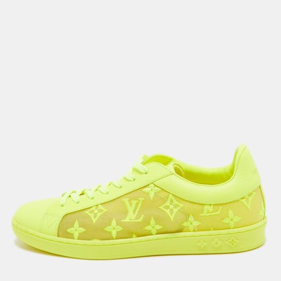 Louis Vuitton Neon Yellow Leather and Monogram Mesh Luxembourg Sneakers - Picture 1 of 4